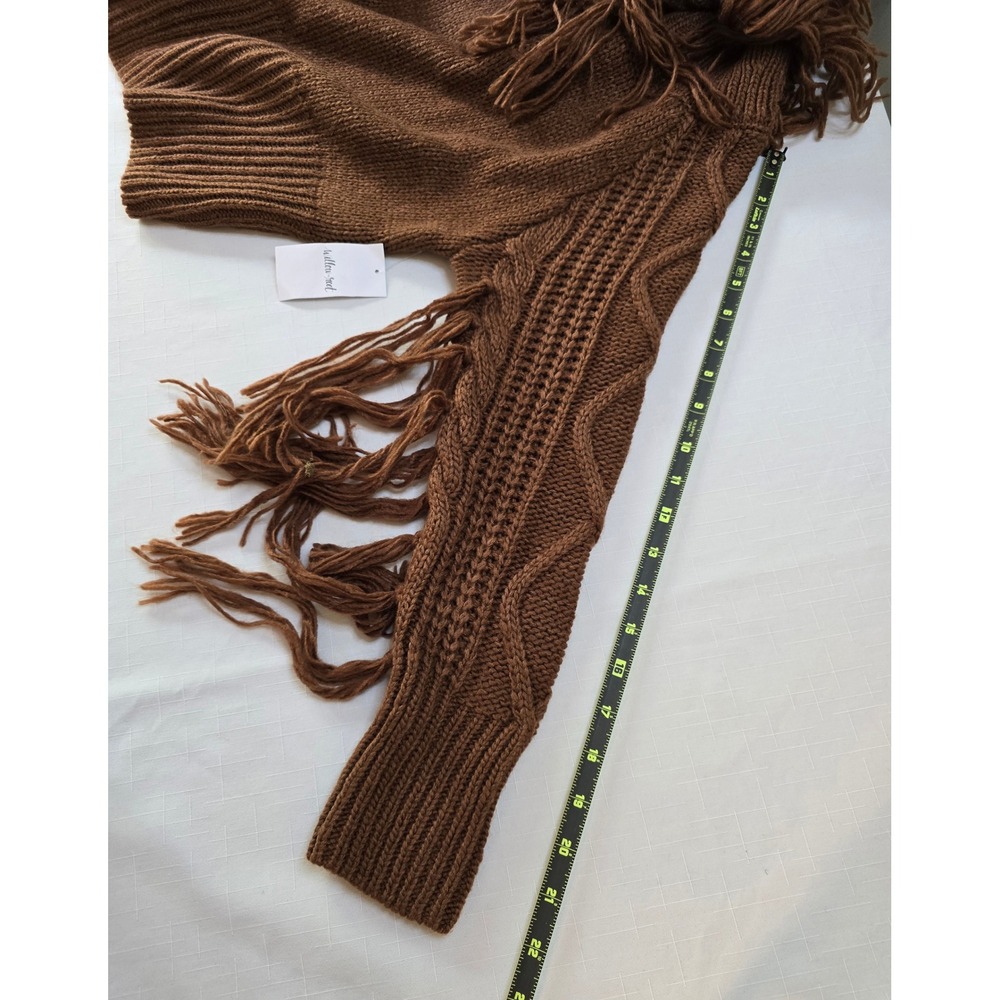 Willow + Root Brown Fringe Cable Knit Off Shoulder Sweater Boho Western Medium - Picture 9 of 9